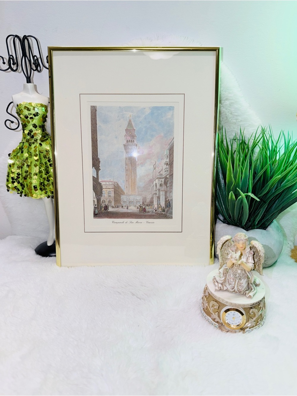 Gold-Framed Art & Angel Musical Figure Vintage Gorgeous ⭐️